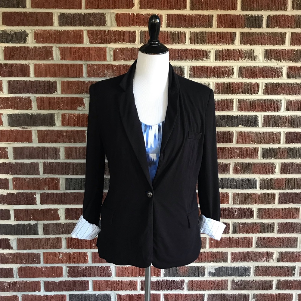 Mng Basic Black Fully Lined Blazer Size Medium - image 1